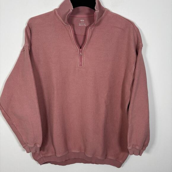 Aerie Good Vibes Corded Oversized Sweatshirt 1/4 Zip Small Dusty Pink Ribbed - Picture 2 of 6